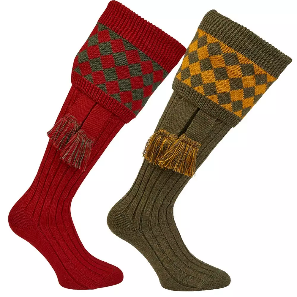 Farlows Chessboard Ribbed Shooting Sock & Garter Set 3 Farlows Chessboard Ribbed Shooting Sock & Garter Set