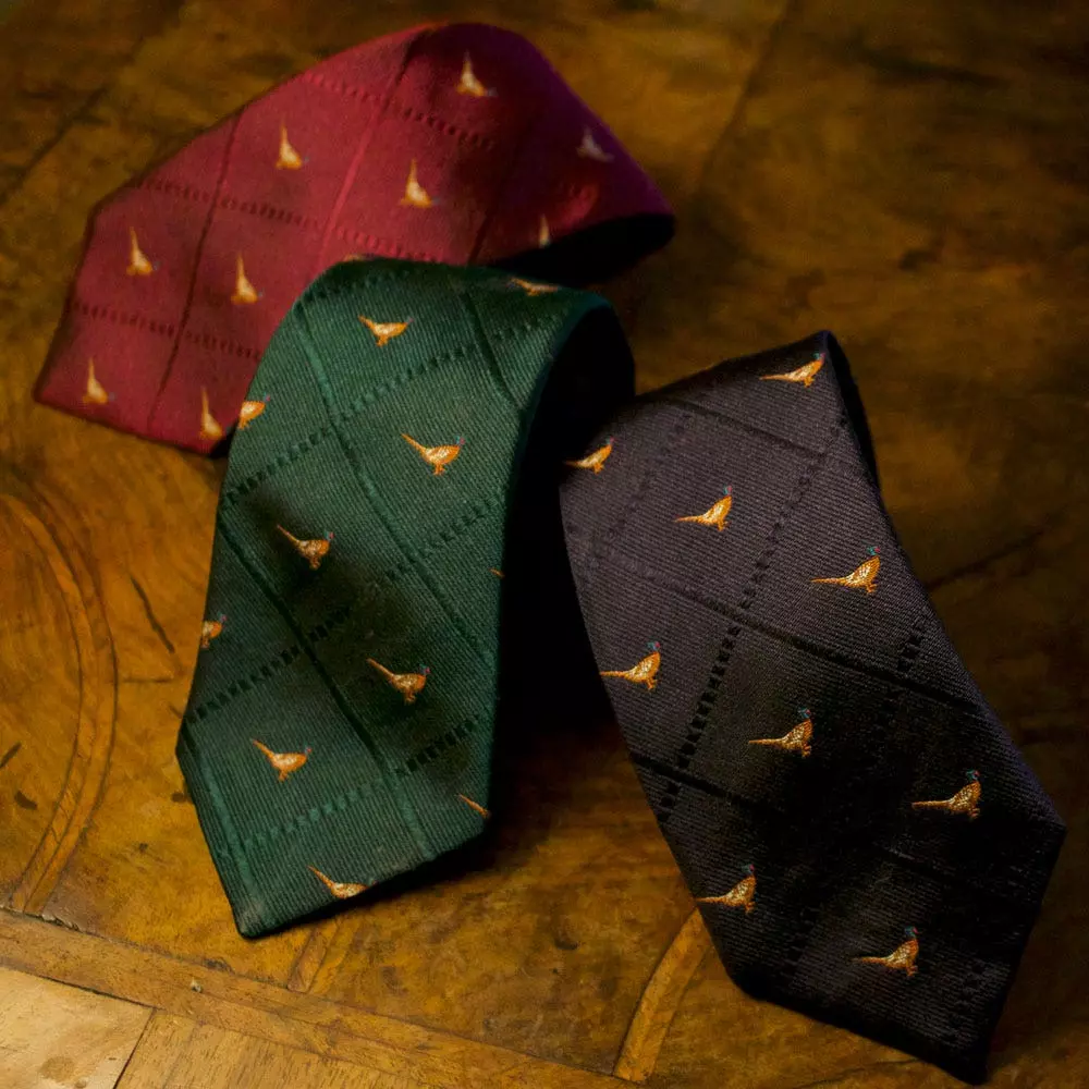 Farlows Grid Pheasant Silk Tie 4 Farlows Grid Pheasant Silk Tie - Image 2